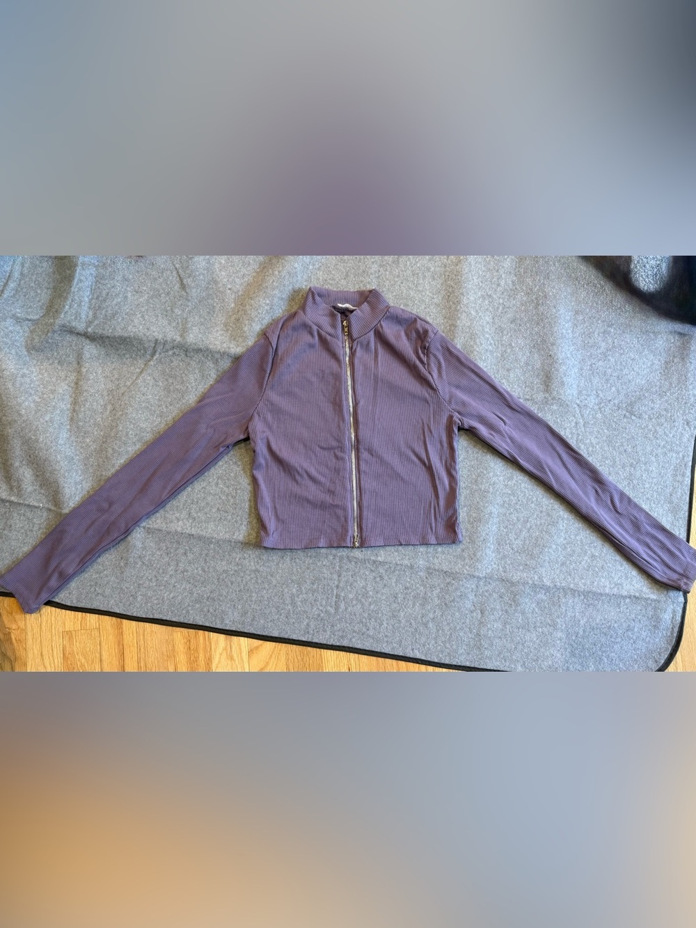 Timing Purple Zip-Front Ribbed Long Sleeve Top